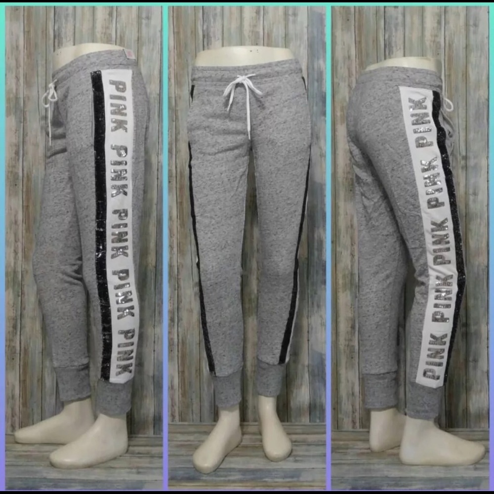 VS PINK BLING GREY SKINNY JOGGERS NWT - Picture 2 of 5